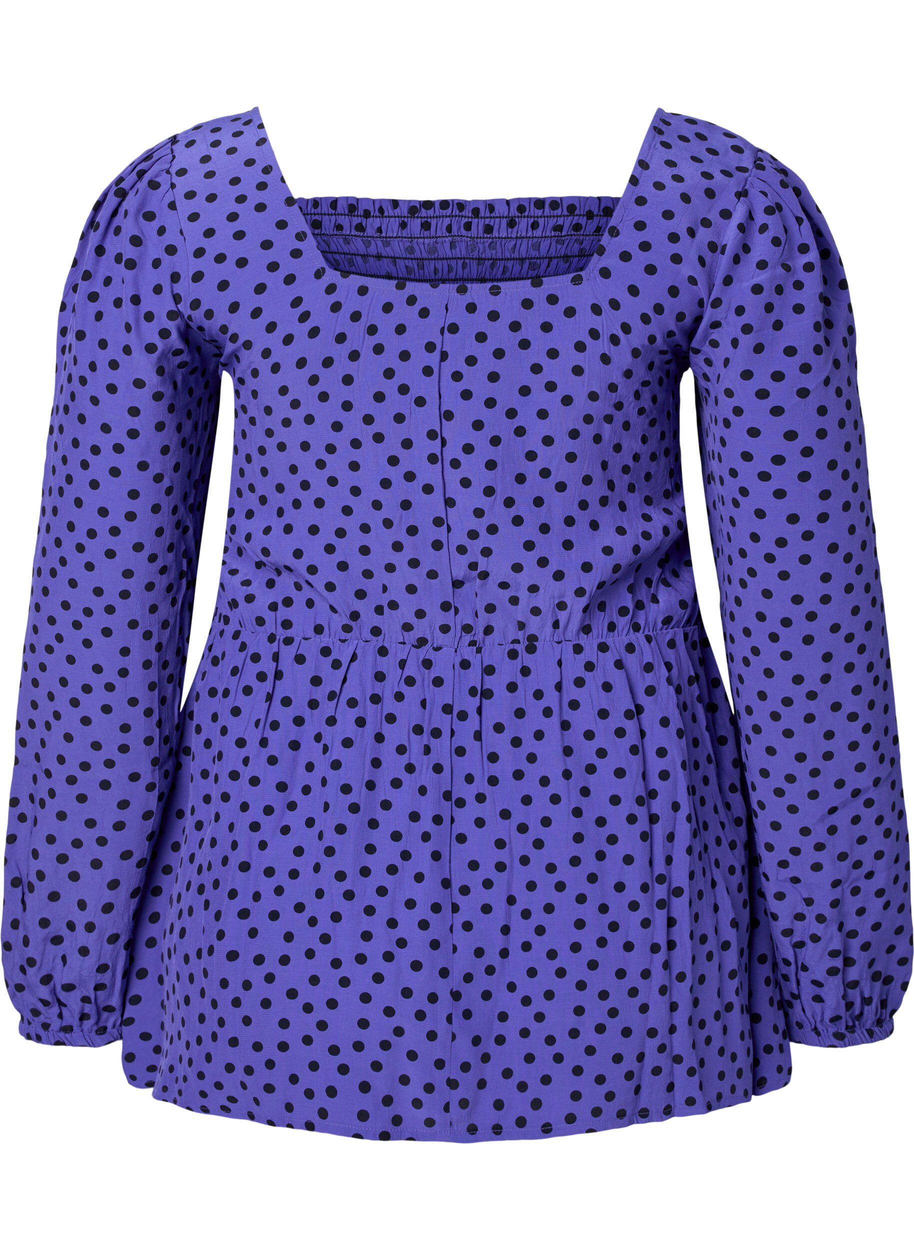 Zizzi Prickig blus i viskos med smock, R.Blue w. Black Dot, Packshot image number 1