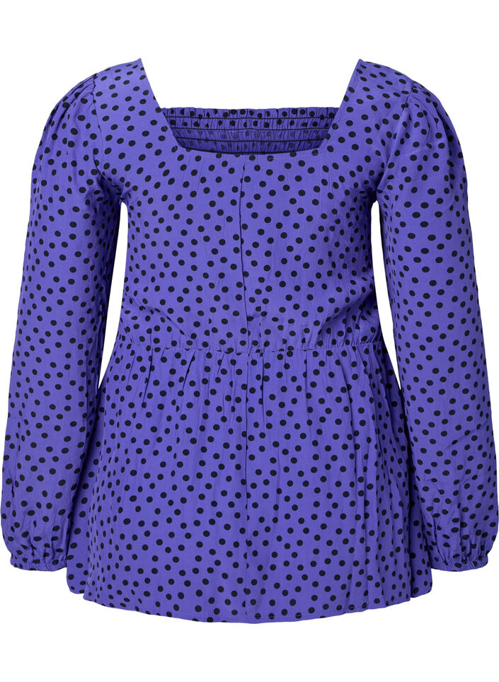 Prickig blus i viskos med smock, R.Blue w. Black Dot, Packshot image number 1