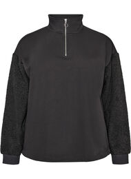 Sweatshirt med teddy&auml;rmar och h&ouml;g hals, Gr&aring;