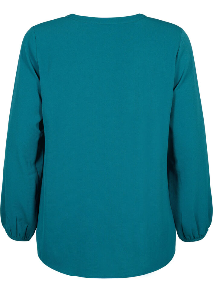 Enfärgad blus med v-hals, Deep Teal, Packshot image number 1