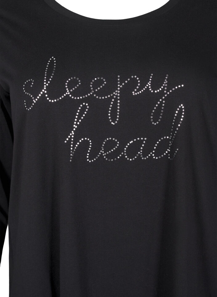 Långärmat nattlinne i ekologisk bomull, Svart, Packshot image number 2