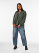 Blus med v-ringning och virkat band, Gr&ouml;n, Model image number 1