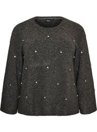 Blus i stickat med strass och diamantm&ouml;nster, Gr&aring;