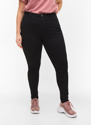Super slim Amy jeans med hög midja, Black, Model image number 2