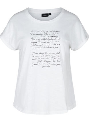 T-shirt i ekologisk bomull med tryck, Bright White TEXT, Packshot image number 0