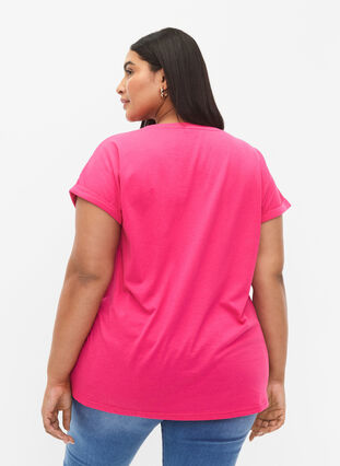 Kortärmad t-shirt i bomullsmix, Raspberry Sorbet, Model image number 1
