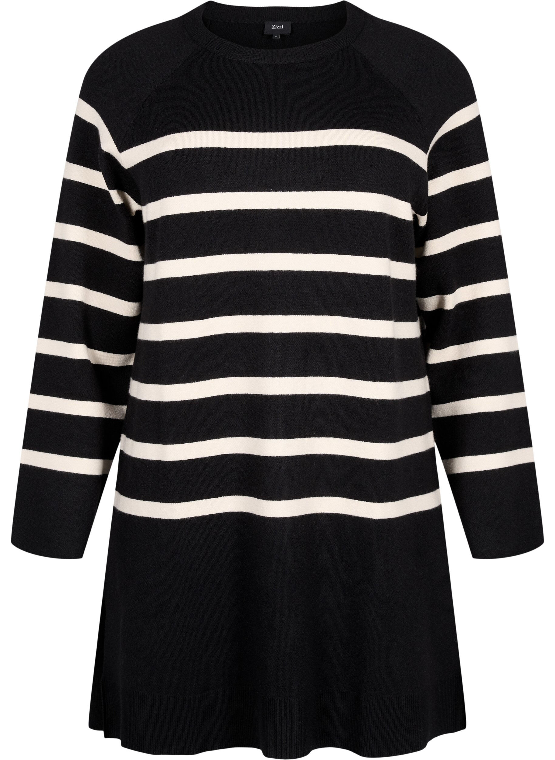 Zizzi Stickad kl&auml;nning med rund halsringning och slits, Svart, Packshot image number 0