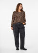 Blus med l&aring;nga &auml;rmar och leopardm&ouml;nster, Brun, Model image number 1