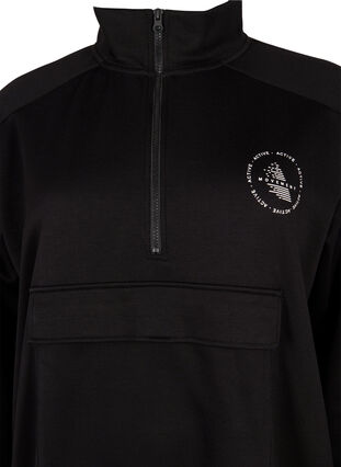 Lång sweatshirt med ficka och dragkedja, Black, Packshot image number 2