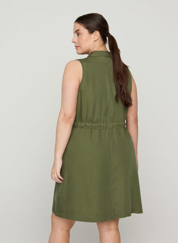 Ärmlös skjortklänning med justerbar midja, Kaki Green, Model image number 1