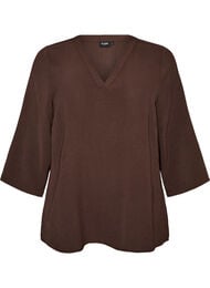 Blus med 3/4-&auml;rm, Brun