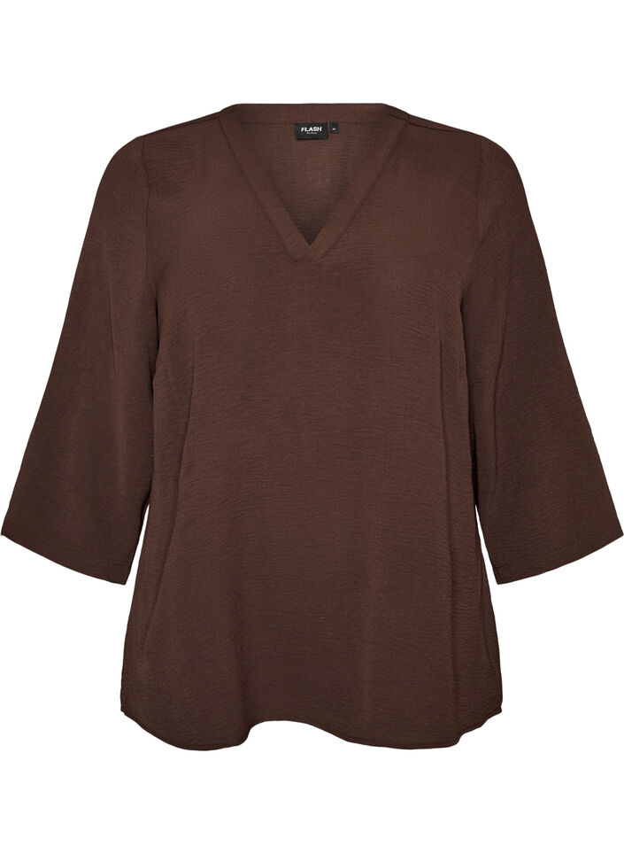 Blus med 3/4-&auml;rm, Brun, Packshot image number 0
