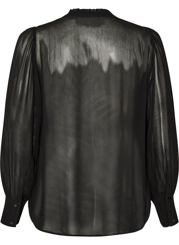 Blus i viskos med volangkrage, Svart, Packshot image number 1