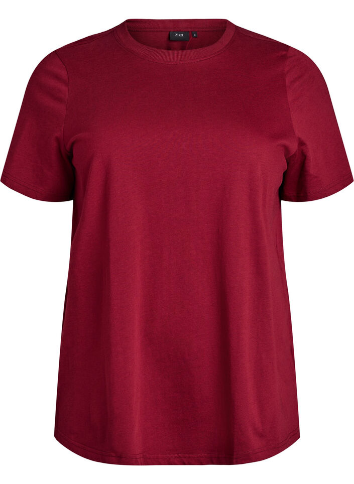 Enkel t-shirt i bomull med rund halsringning, M&ouml;rk Bordeaux, Packshot image number 0