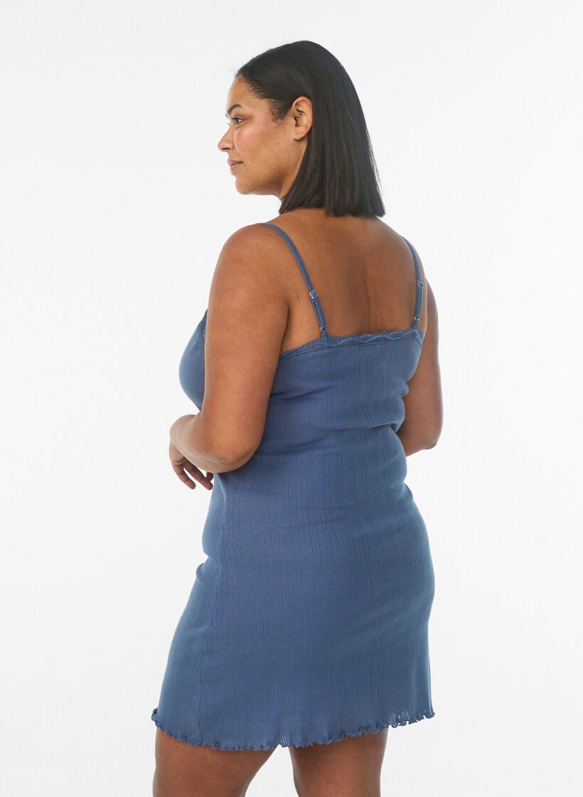 Nattlinne med smala axelband och strukturm&ouml;nster, Bl&aring;, Model image number 2