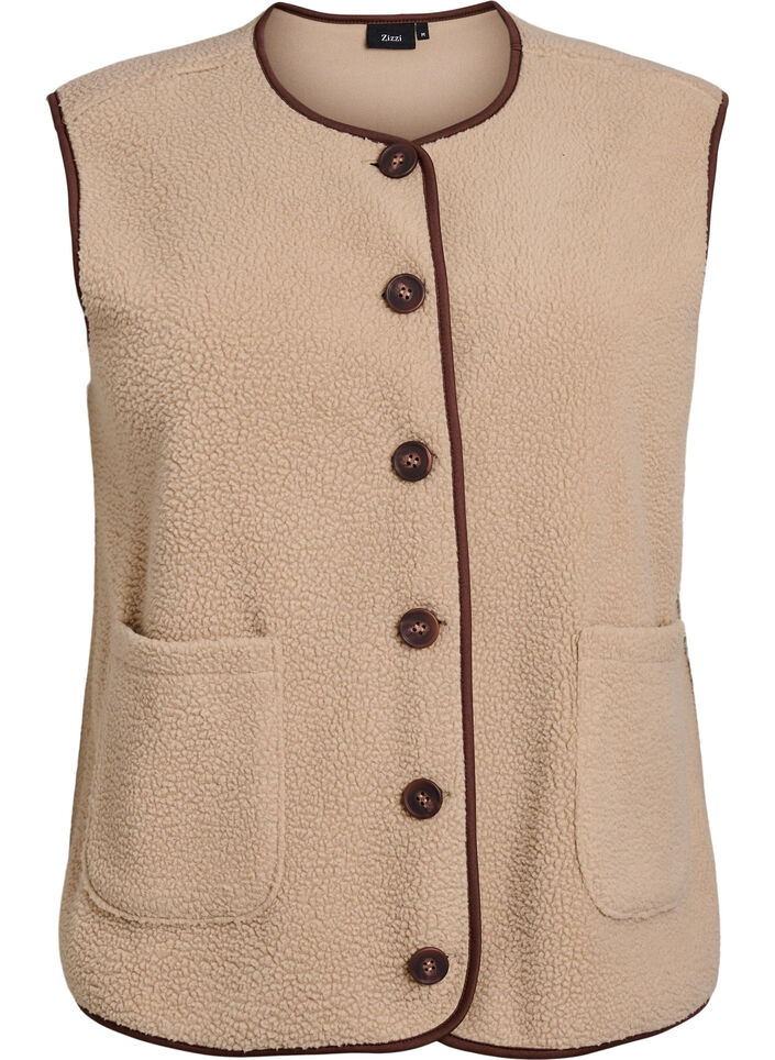V&auml;st i teddyfleece med kontrastkanter, Beige, Packshot image number 0