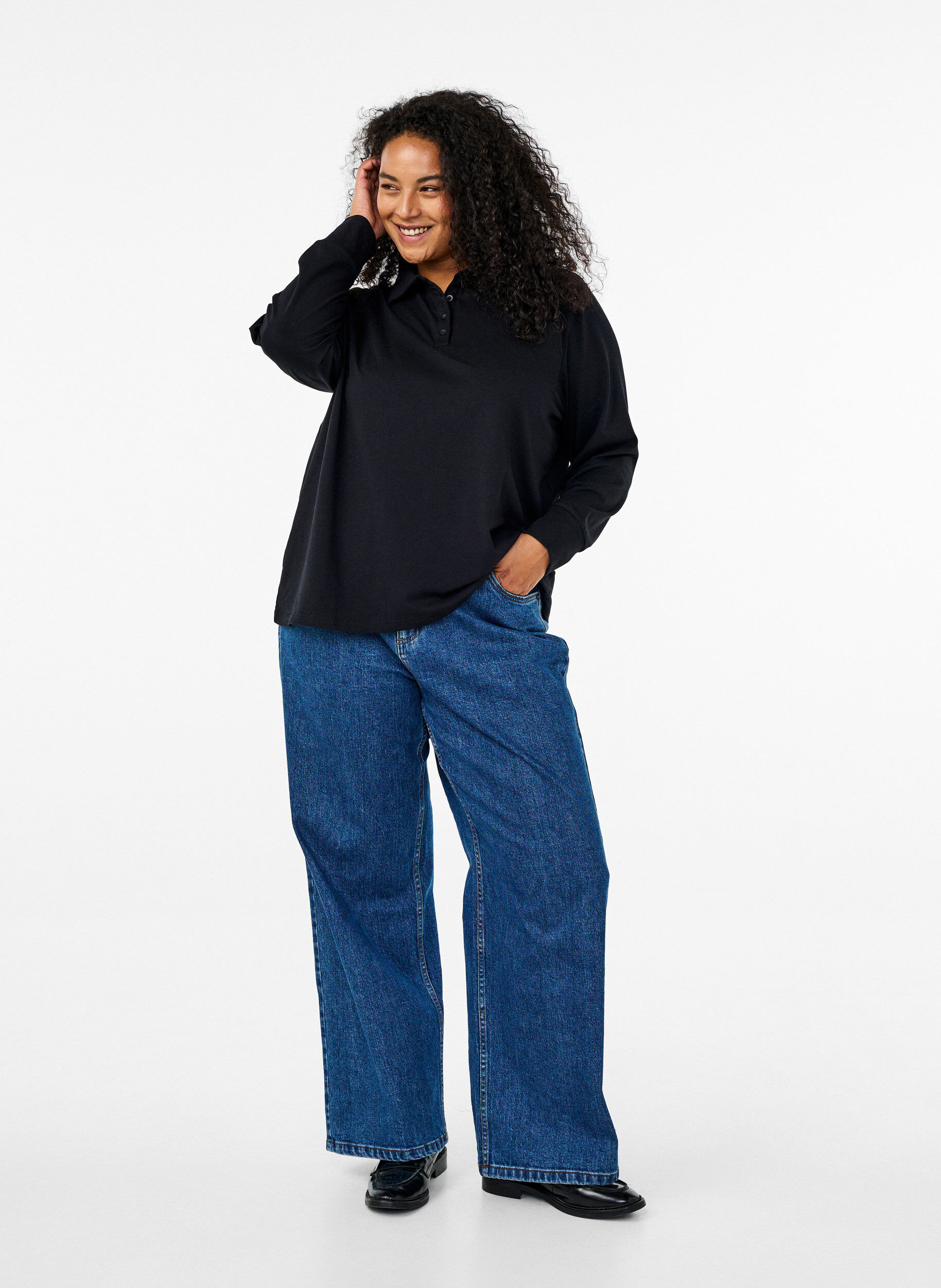 Zizzi Polotr&ouml;ja med l&aring;nga &auml;rmar, Svart, Model image number 1