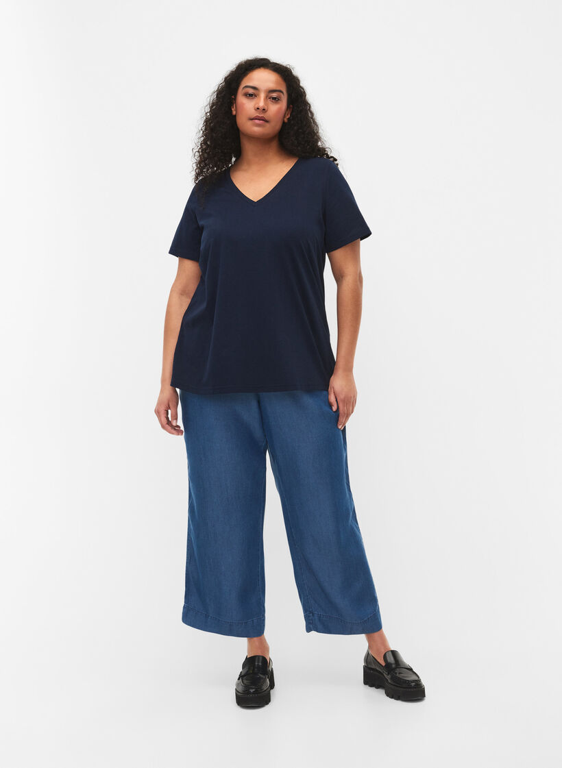 Kort&auml;rmad t-shirt med v-hals, Bl&aring;, Model image number 1