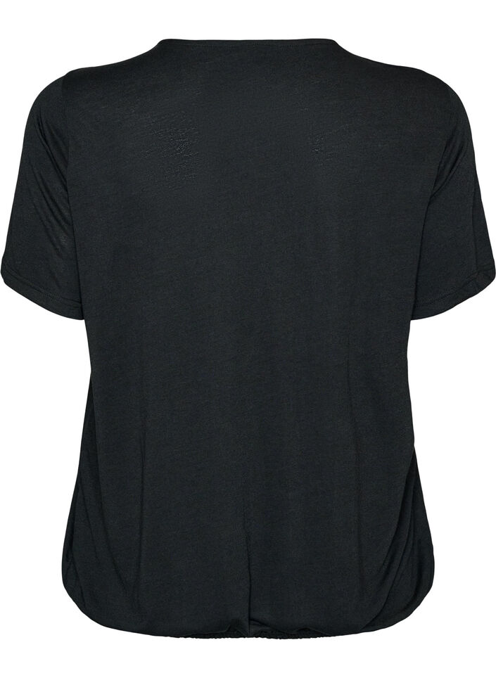 Blus med spetsinf&auml;llning och ballong&auml;rmar, Svart, Packshot image number 1
