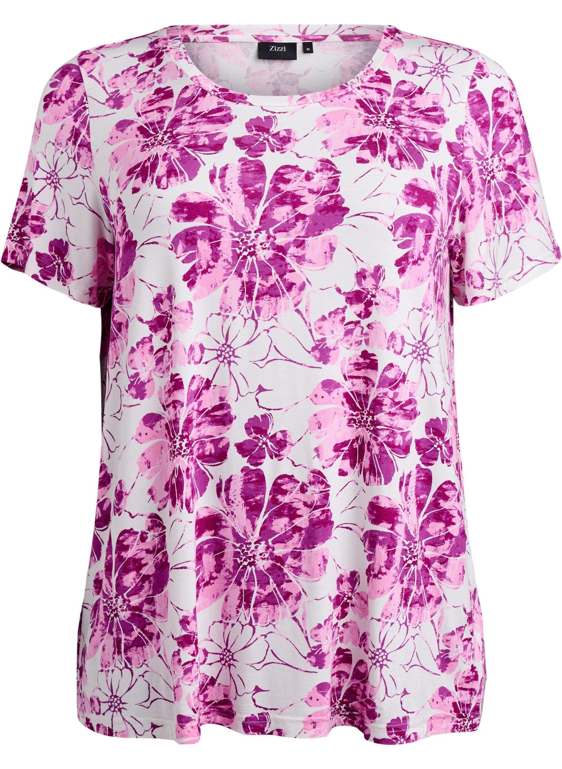 Zizzi T-shirt med blommigt tryck, Rosa, Packshot image number 0