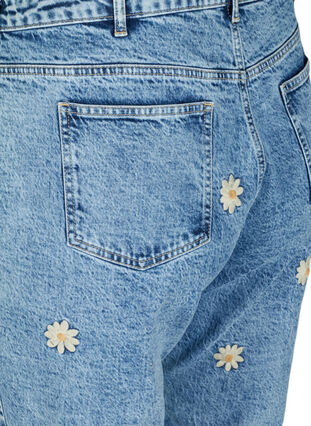 Mille mom fit jeans med blommor, Blue denim w. flower, Packshot image number 3