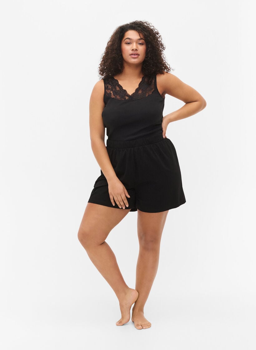 Löst sittande pyjamasshorts i bomullsmix, Svart, Model image number 1