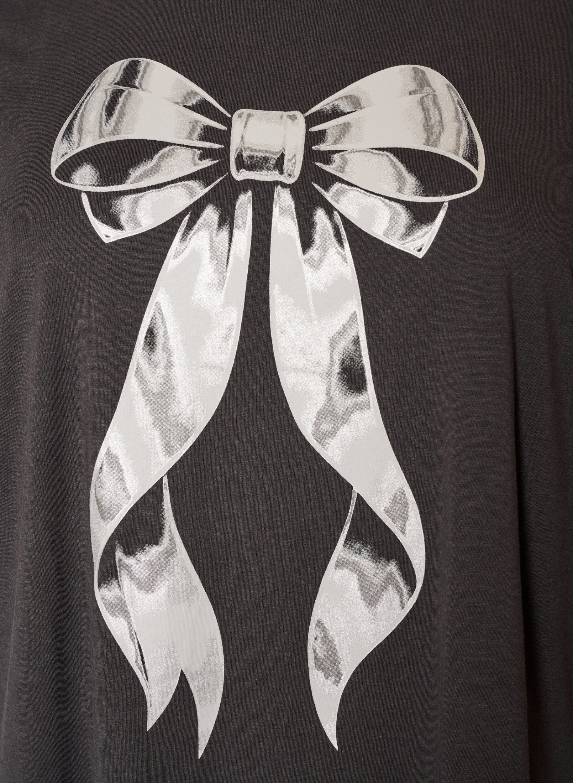 ZizziT-shirt i bomull med tryck framtill, Gr&aring;, Packshot image number 2
