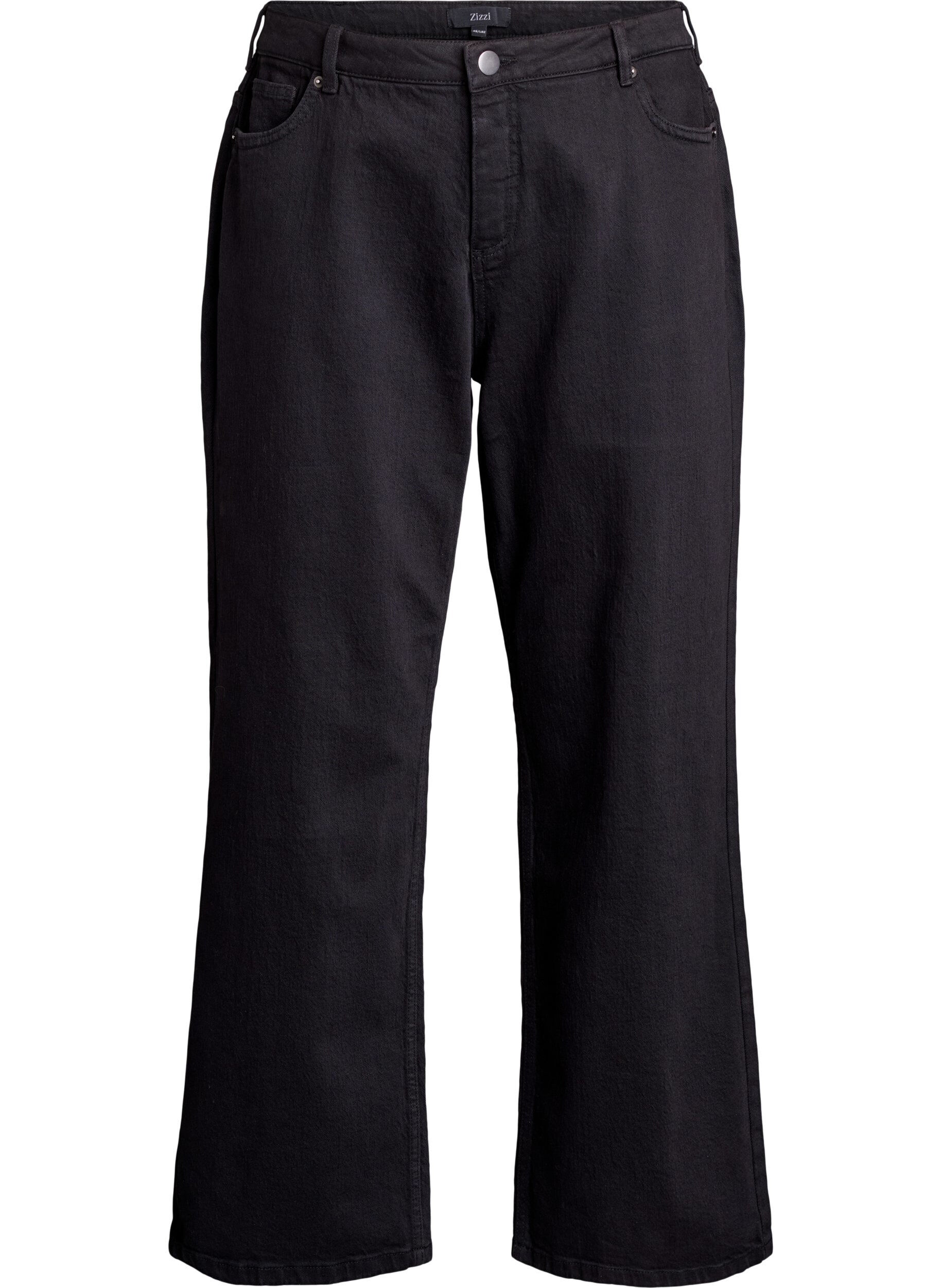 Jeans med vida ben och h&ouml;g midja