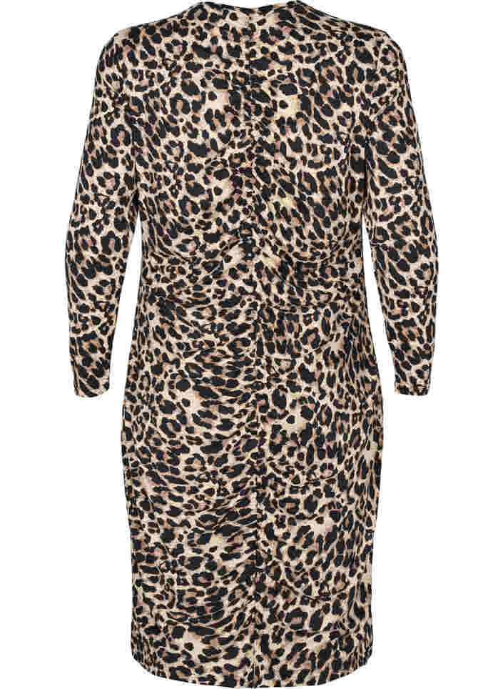 Leopardmönstrad klänning med långa ärmar, Leo, Packshot image number 1