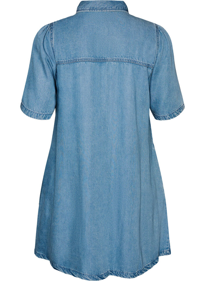 Jeanskl&auml;nning i lyocell med knappar och korta &auml;rmar, Bl&aring;, Packshot image number 1