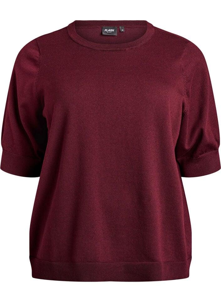 Finstickad blus med korta &auml;rmar, R&ouml;d, Packshot image number 0