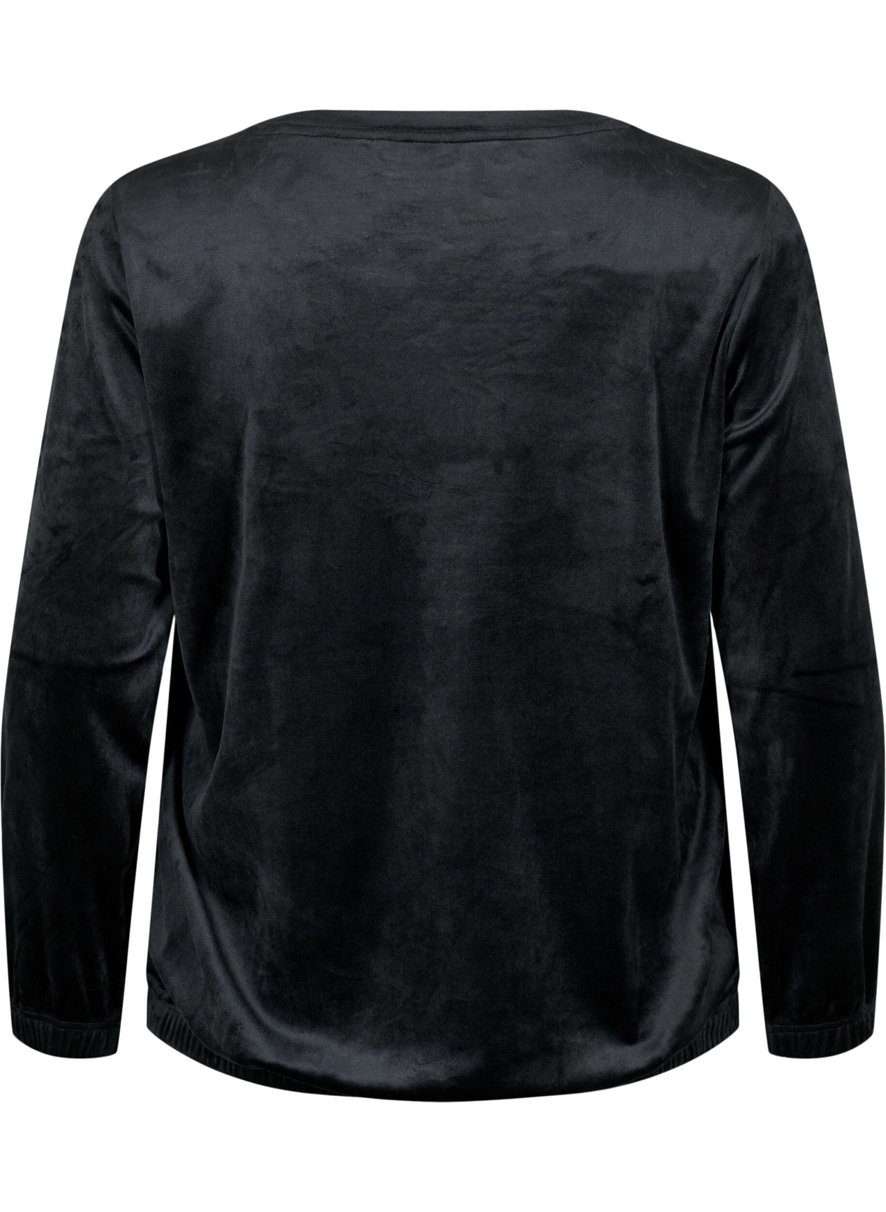 Zizzi Blus i velour med broderad text, Black, Packshot image number 1