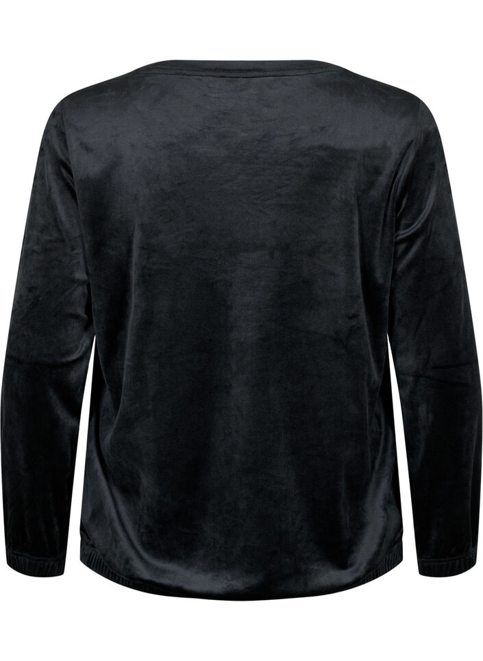 Blus i velour med broderad text, Black, Packshot image number 1