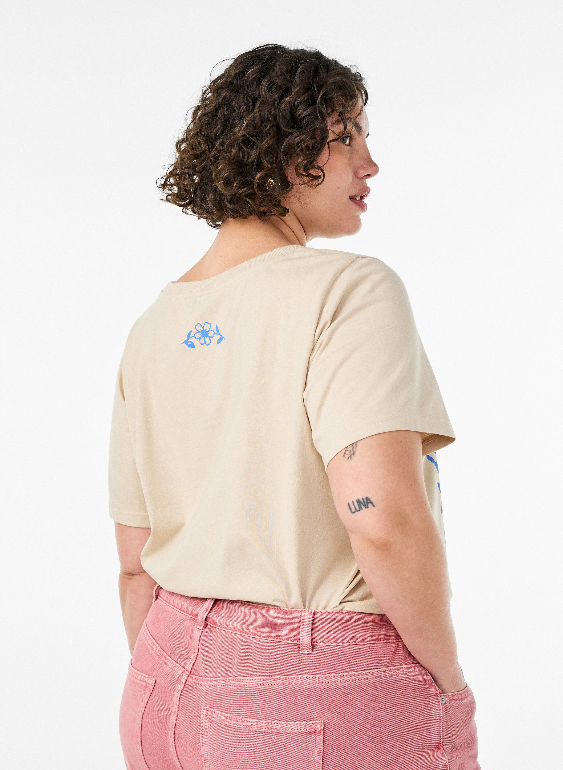 ZizziT-shirt i bomull med tryck, Beige, Model image number 2