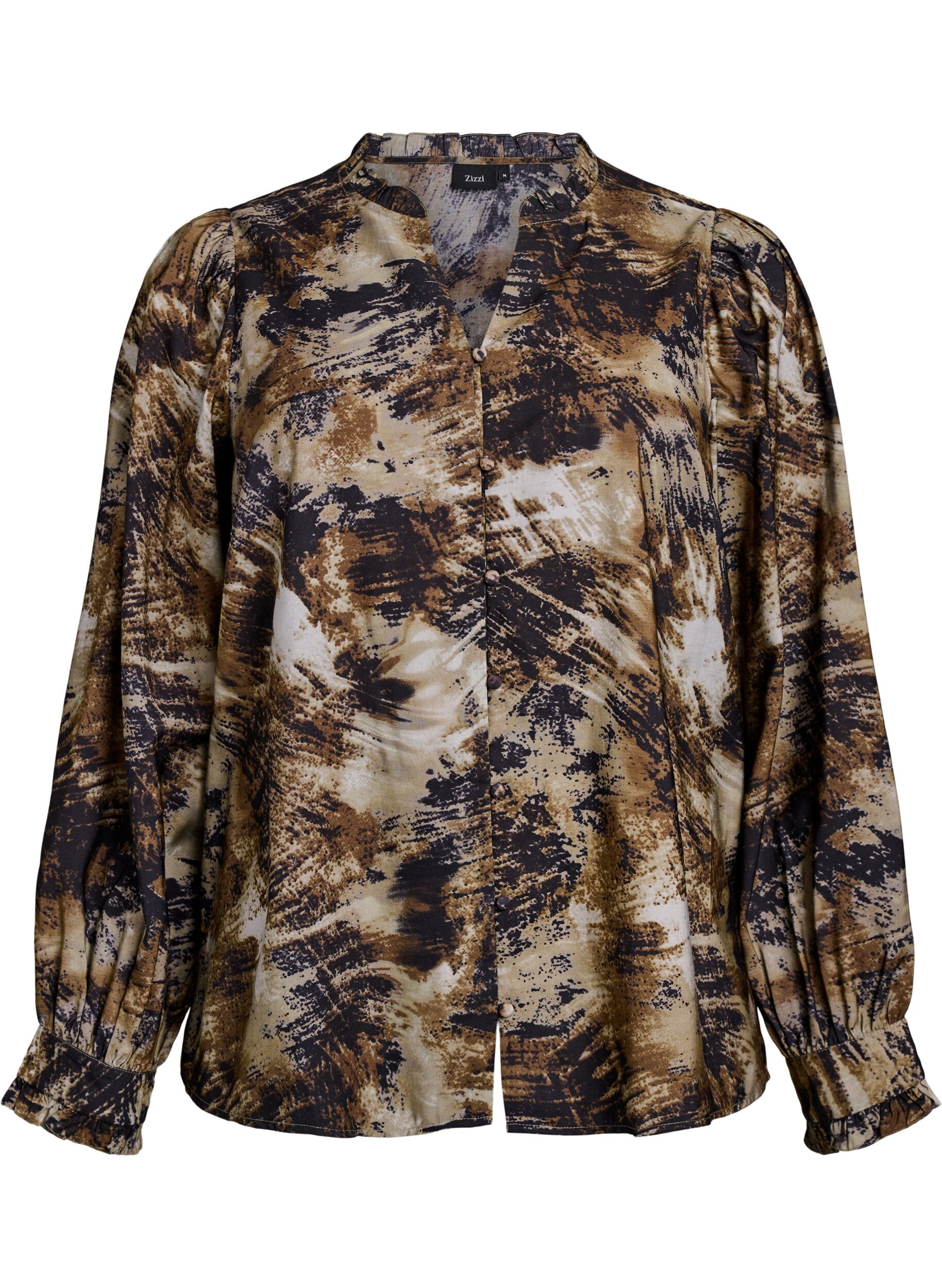 Blus med tryck och knappar