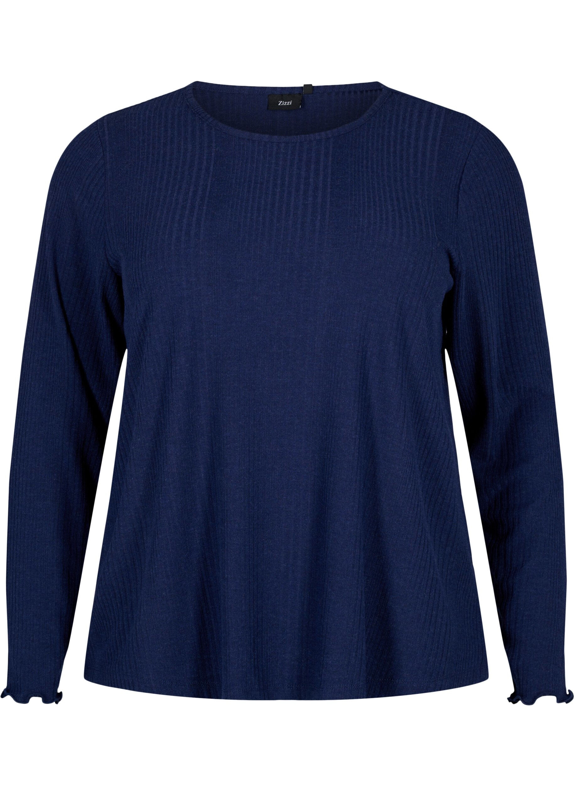 Zizzi L&aring;ng&auml;rmad blus med randigt m&ouml;nster, Night Sky Mel., Packshot image number 0