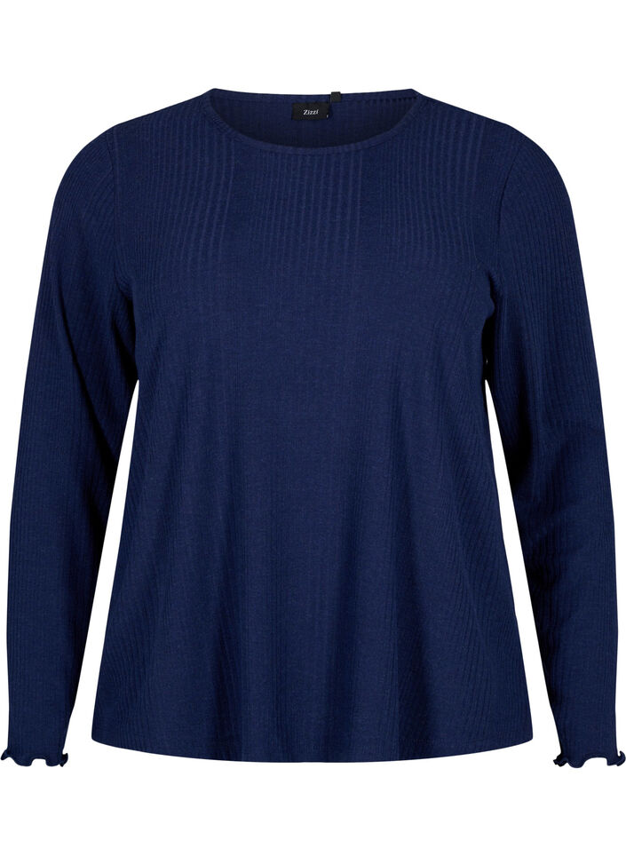 Långärmad blus med randigt mönster, Night Sky Mel., Packshot image number 0