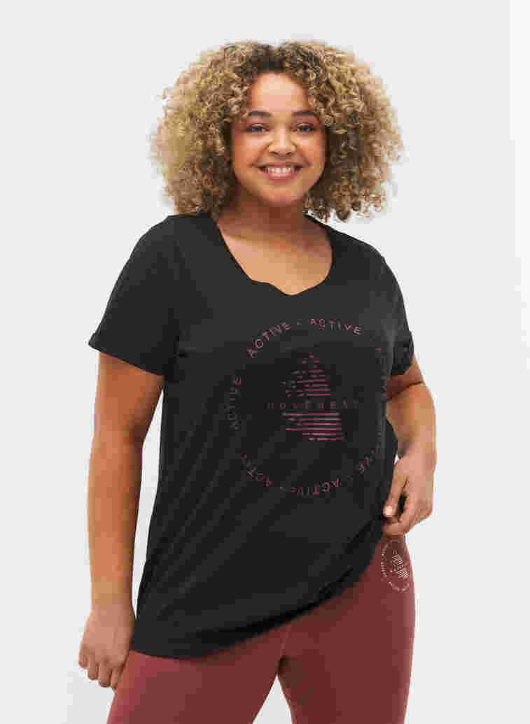  T-shirt till träning med print, Black w. copper logo, Model image number 0