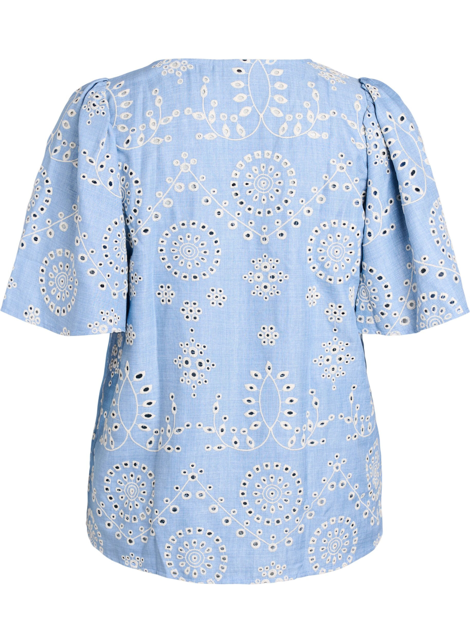 Zizzi Blus med broderie anglaise och korta puff&auml;rmar, Bl&aring;, Packshot image number 1