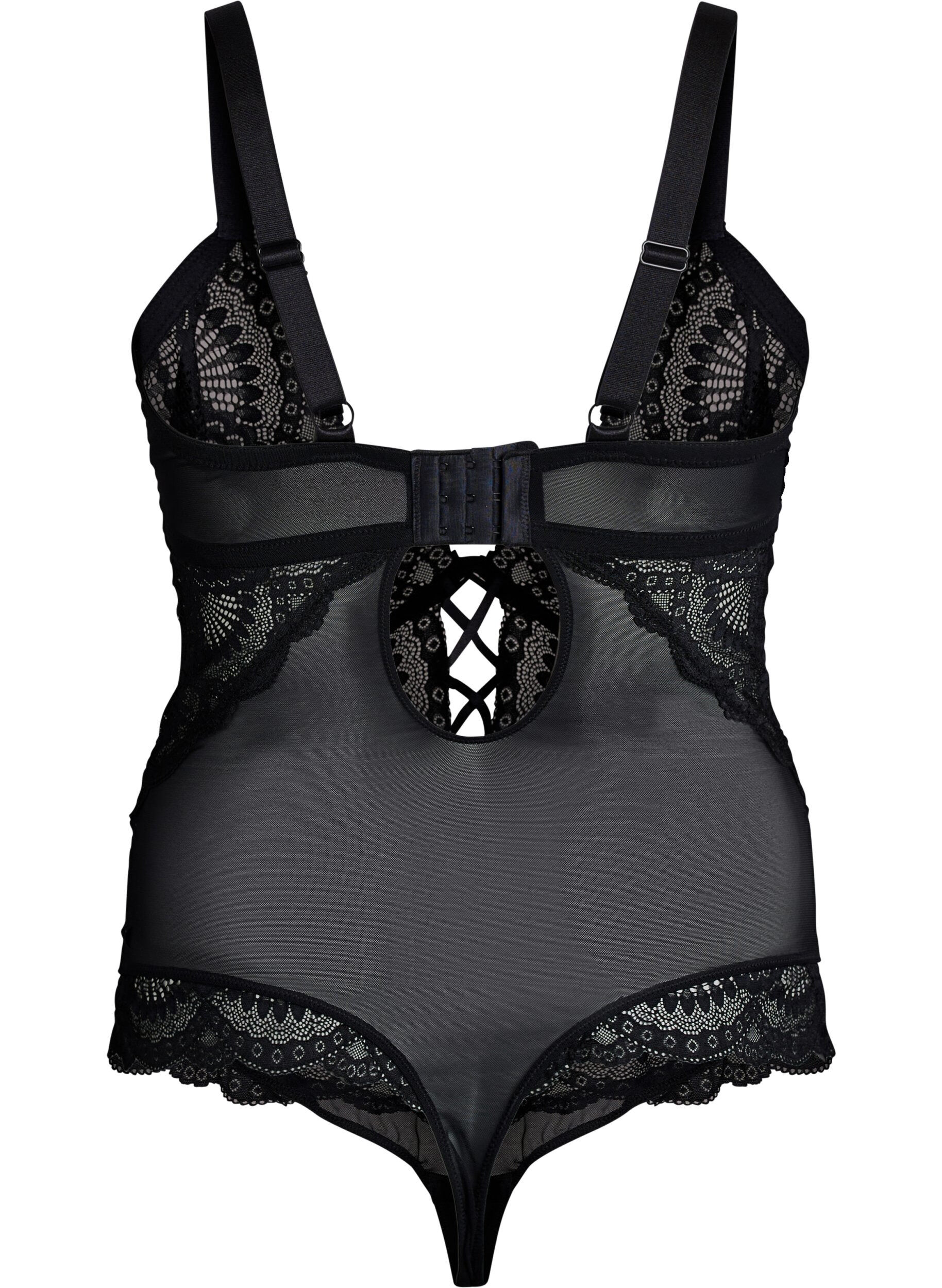 ZizziSpetsbody med sn&ouml;rningsdetaljer, Svart, Packshot image number 1