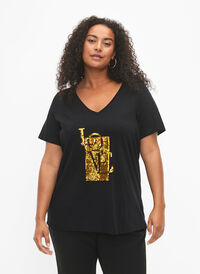 T-shirt i bomull med paljetter, Black w. Love, Model