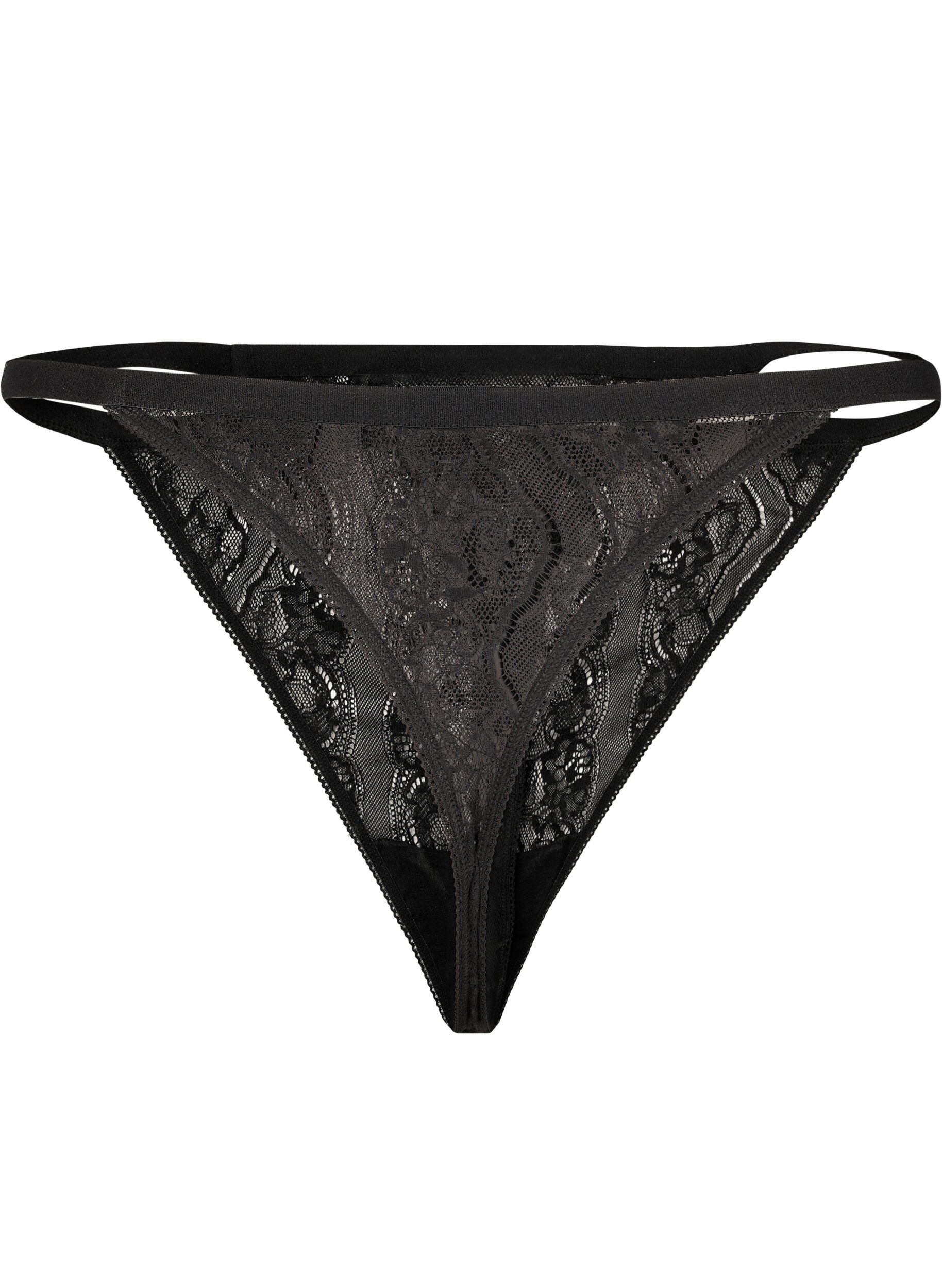 Zizzi G-string i spets med res&aring;r i midjan, Black, Packshot image number 1