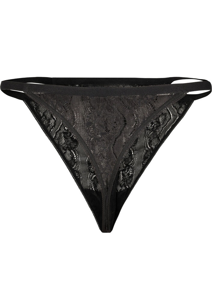 G-string i spets med resår i midjan, Black, Packshot image number 1