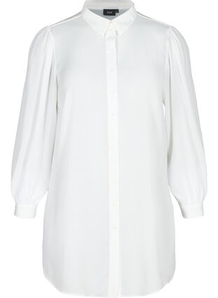 Lång skjorta med lätta puffärmar, Bright White, Packshot image number 0