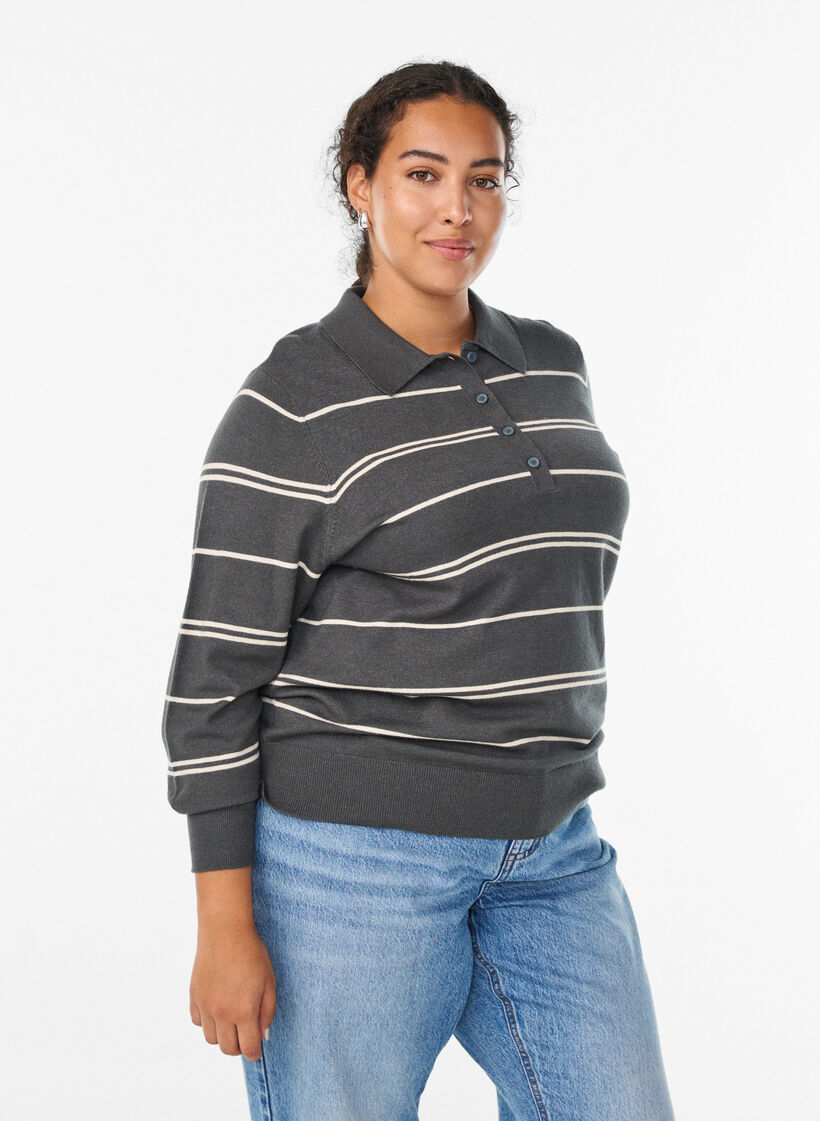 Stickad blus med krage, Grön, Model image number 0