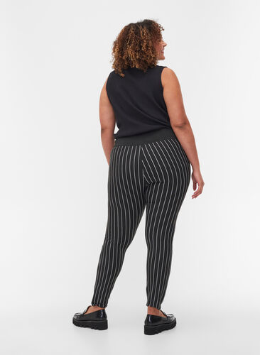 Randiga leggings med resår i midjan, Dark Grey Stripe, Model image number 1