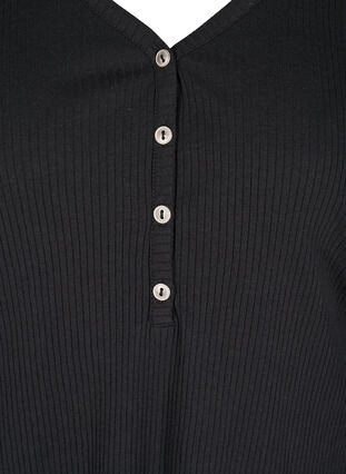 Långärmad, ribbad blus med knappdetaljer, Black, Packshot image number 2
