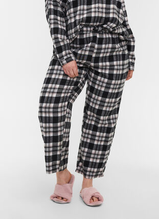 Rutiga pyjamasbyxor i bomull, Black/Rose Smoke, Model image number 2