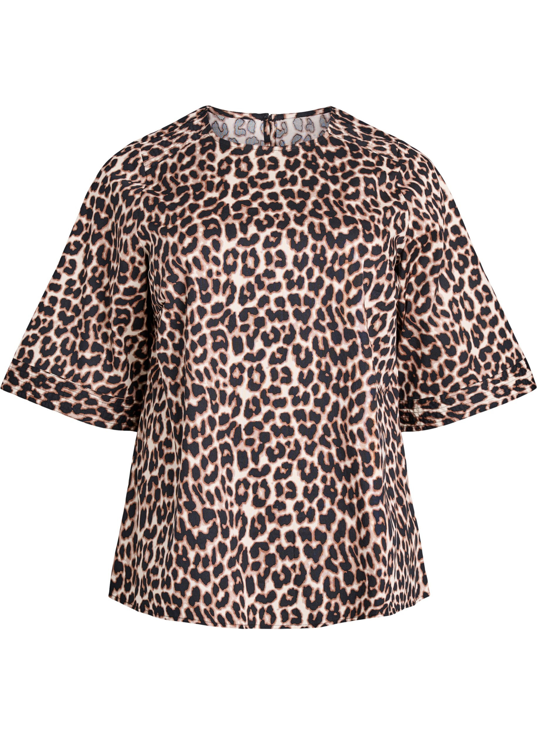 Blus med stickningsdetaljer och 3/4-&auml;rmar