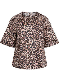 Blus med stickningsdetaljer och 3/4-ärmar, Brun